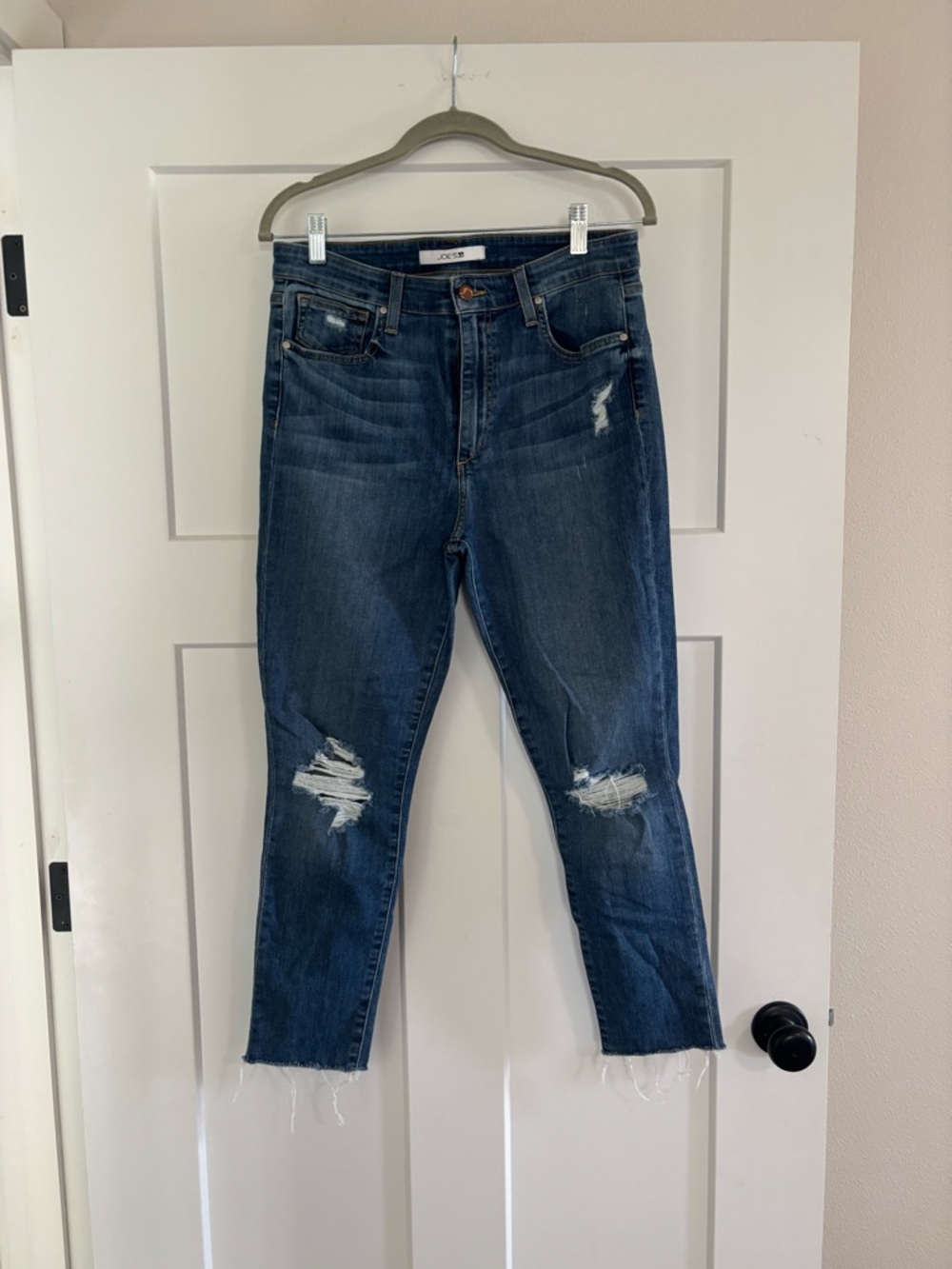 JoeJeans Distressed High-Rise Crop Jeans in Dark Blue